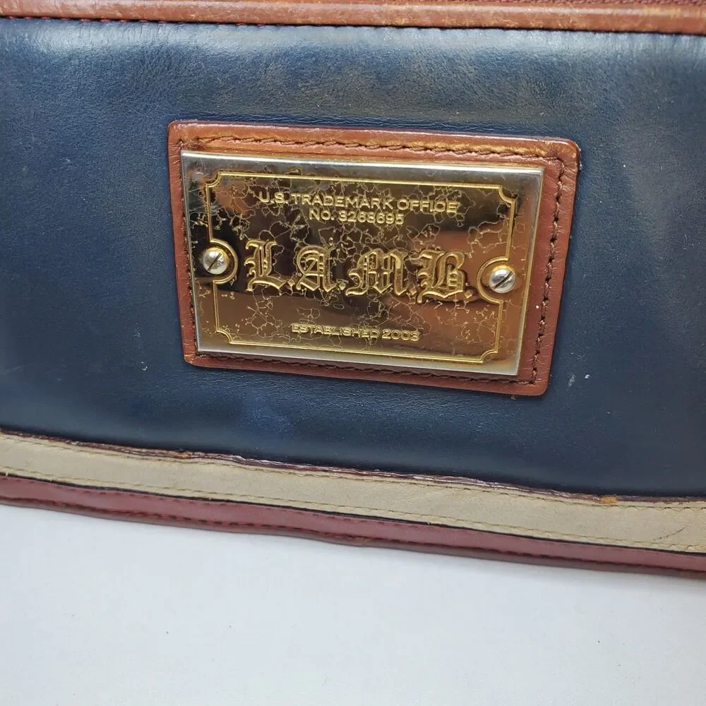 L.A.M.B Gwen Steffani Leather Make Up Bag Red White Blue Sz Med Zipper Pouch